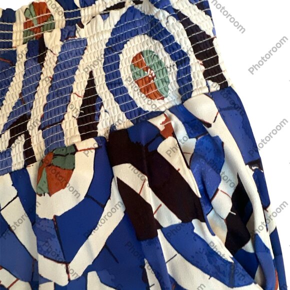 Maeve Anthropologie Blue Geo Print Saria Wide Leg Smocked Pants Small - Picture 3 of 6